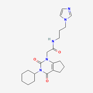 molecular formula C21H29N5O3 B6531029 2-{3-cyclohexyl-2,4-dioxo-1H,2H,3H,4H,5H,6H,7H-cyclopenta[d]pyrimidin-1-yl}-N-[3-(1H-imidazol-1-yl)propyl]acetamide CAS No. 946203-83-4