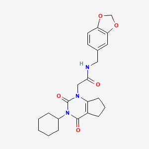 molecular formula C23H27N3O5 B6531045 N-[(2H-1,3-benzodioxol-5-yl)methyl]-2-{3-cyclohexyl-2,4-dioxo-1H,2H,3H,4H,5H,6H,7H-cyclopenta[d]pyrimidin-1-yl}acetamide CAS No. 946203-75-4
