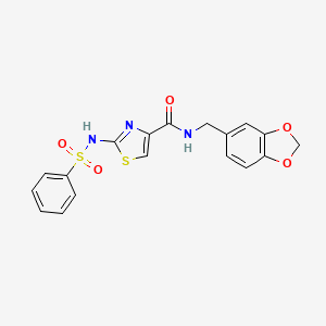 molecular formula C18H15N3O5S2 B6531182 2-benzenesulfonamido-N-[(2H-1,3-benzodioxol-5-yl)methyl]-1,3-thiazole-4-carboxamide CAS No. 1021259-46-0