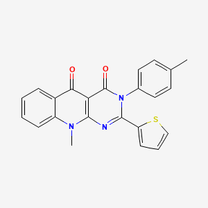 molecular formula C23H17N3O2S B6531196 10-methyl-3-(4-methylphenyl)-2-(thiophen-2-yl)-3H,4H,5H,10H-pyrimido[4,5-b]quinoline-4,5-dione CAS No. 898919-81-8