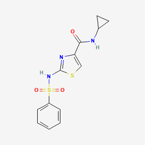molecular formula C13H13N3O3S2 B6531234 2-benzenesulfonamido-N-cyclopropyl-1,3-thiazole-4-carboxamide CAS No. 1021259-78-8