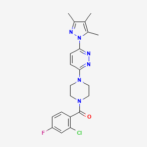 molecular formula C21H22ClFN6O B6531603 3-[4-(2-chloro-4-fluorobenzoyl)piperazin-1-yl]-6-(3,4,5-trimethyl-1H-pyrazol-1-yl)pyridazine CAS No. 1020502-63-9