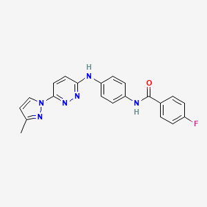 molecular formula C21H17FN6O B6531878 4-fluoro-N-(4-{[6-(3-methyl-1H-pyrazol-1-yl)pyridazin-3-yl]amino}phenyl)benzamide CAS No. 1019106-05-8