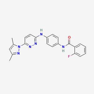 molecular formula C22H19FN6O B6532109 N-(4-{[6-(3,5-dimethyl-1H-pyrazol-1-yl)pyridazin-3-yl]amino}phenyl)-2-fluorobenzamide CAS No. 1019097-85-8