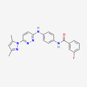 molecular formula C22H19FN6O B6532111 N-(4-{[6-(3,5-dimethyl-1H-pyrazol-1-yl)pyridazin-3-yl]amino}phenyl)-3-fluorobenzamide CAS No. 1019097-88-1
