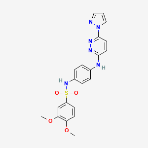 molecular formula C21H20N6O4S B6532228 3,4-dimethoxy-N-(4-{[6-(1H-pyrazol-1-yl)pyridazin-3-yl]amino}phenyl)benzene-1-sulfonamide CAS No. 1019098-55-5