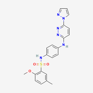 molecular formula C21H20N6O3S B6532255 2-methoxy-5-methyl-N-(4-{[6-(1H-pyrazol-1-yl)pyridazin-3-yl]amino}phenyl)benzene-1-sulfonamide CAS No. 1019098-67-9