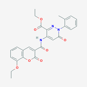 molecular formula C26H23N3O7 B6532379 ethyl 4-(8-ethoxy-2-oxo-2H-chromene-3-amido)-1-(2-methylphenyl)-6-oxo-1,6-dihydropyridazine-3-carboxylate CAS No. 946281-92-1