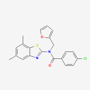 molecular formula C21H17ClN2O2S B6532680 4-chloro-N-(5,7-dimethyl-1,3-benzothiazol-2-yl)-N-[(furan-2-yl)methyl]benzamide CAS No. 922406-61-9