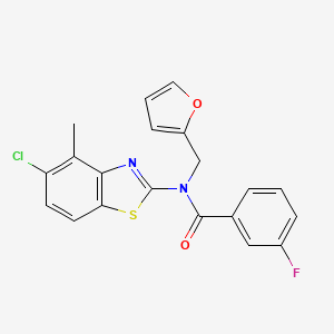 molecular formula C20H14ClFN2O2S B6532681 N-(5-chloro-4-methyl-1,3-benzothiazol-2-yl)-3-fluoro-N-[(furan-2-yl)methyl]benzamide CAS No. 923433-20-9