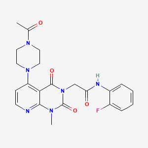 molecular formula C22H23FN6O4 B6532708 2-[5-(4-acetylpiperazin-1-yl)-1-methyl-2,4-dioxo-1H,2H,3H,4H-pyrido[2,3-d]pyrimidin-3-yl]-N-(2-fluorophenyl)acetamide CAS No. 946321-69-3