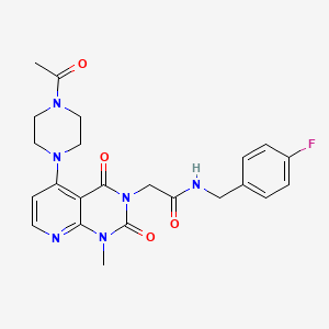 molecular formula C23H25FN6O4 B6532729 2-[5-(4-acetylpiperazin-1-yl)-1-methyl-2,4-dioxo-1H,2H,3H,4H-pyrido[2,3-d]pyrimidin-3-yl]-N-[(4-fluorophenyl)methyl]acetamide CAS No. 946321-73-9