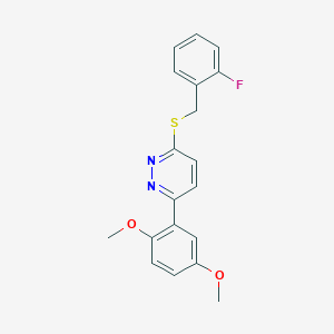 molecular formula C19H17FN2O2S B6532879 3-(2,5-dimethoxyphenyl)-6-{[(2-fluorophenyl)methyl]sulfanyl}pyridazine CAS No. 922926-29-2