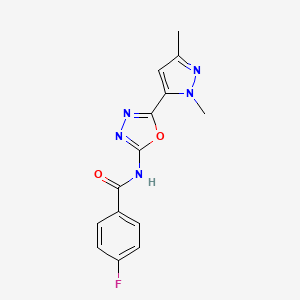 molecular formula C14H12FN5O2 B6534881 N-[5-(1,3-dimethyl-1H-pyrazol-5-yl)-1,3,4-oxadiazol-2-yl]-4-fluorobenzamide CAS No. 1172086-39-3