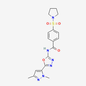 molecular formula C18H20N6O4S B6534914 N-[5-(1,3-dimethyl-1H-pyrazol-5-yl)-1,3,4-oxadiazol-2-yl]-4-(pyrrolidine-1-sulfonyl)benzamide CAS No. 1171377-52-8