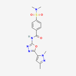 molecular formula C16H18N6O4S B6534928 N-[5-(1,3-dimethyl-1H-pyrazol-5-yl)-1,3,4-oxadiazol-2-yl]-4-(dimethylsulfamoyl)benzamide CAS No. 1170920-73-6