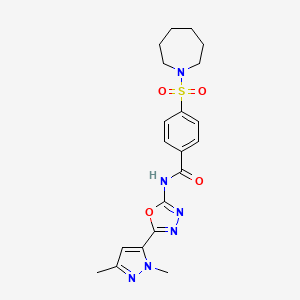 molecular formula C20H24N6O4S B6534947 4-(azepane-1-sulfonyl)-N-[5-(1,3-dimethyl-1H-pyrazol-5-yl)-1,3,4-oxadiazol-2-yl]benzamide CAS No. 1172738-79-2