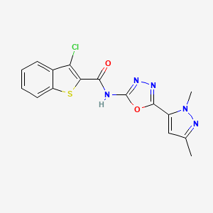 molecular formula C16H12ClN5O2S B6534969 3-chloro-N-[5-(1,3-dimethyl-1H-pyrazol-5-yl)-1,3,4-oxadiazol-2-yl]-1-benzothiophene-2-carboxamide CAS No. 1172697-60-7