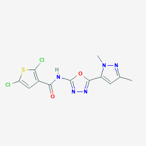 molecular formula C12H9Cl2N5O2S B6534977 2,5-dichloro-N-[5-(1,3-dimethyl-1H-pyrazol-5-yl)-1,3,4-oxadiazol-2-yl]thiophene-3-carboxamide CAS No. 1170628-93-9
