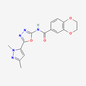 molecular formula C16H15N5O4 B6534993 N-[5-(1,3-dimethyl-1H-pyrazol-5-yl)-1,3,4-oxadiazol-2-yl]-2,3-dihydro-1,4-benzodioxine-6-carboxamide CAS No. 1173042-80-2