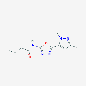 molecular formula C11H15N5O2 B6535012 N-[5-(1,3-dimethyl-1H-pyrazol-5-yl)-1,3,4-oxadiazol-2-yl]butanamide CAS No. 1172099-98-7