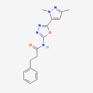 molecular formula C16H17N5O2 B6535018 N-[5-(1,3-dimethyl-1H-pyrazol-5-yl)-1,3,4-oxadiazol-2-yl]-3-phenylpropanamide CAS No. 1170261-99-0