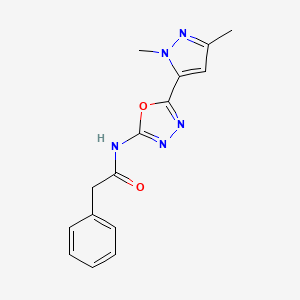 molecular formula C15H15N5O2 B6535022 N-[5-(1,3-dimethyl-1H-pyrazol-5-yl)-1,3,4-oxadiazol-2-yl]-2-phenylacetamide CAS No. 1171791-30-2