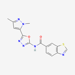 molecular formula C15H12N6O2S B6535023 N-[5-(1,3-dimethyl-1H-pyrazol-5-yl)-1,3,4-oxadiazol-2-yl]-1,3-benzothiazole-6-carboxamide CAS No. 1171793-50-2