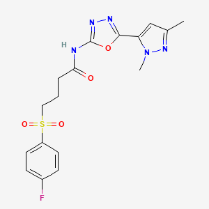molecular formula C17H18FN5O4S B6535050 N-[5-(1,3-dimethyl-1H-pyrazol-5-yl)-1,3,4-oxadiazol-2-yl]-4-(4-fluorobenzenesulfonyl)butanamide CAS No. 1170188-67-6