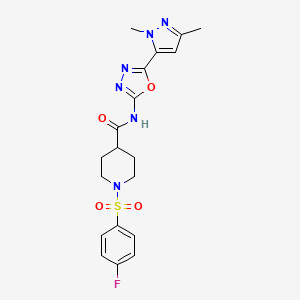 molecular formula C19H21FN6O4S B6535077 N-[5-(1,3-dimethyl-1H-pyrazol-5-yl)-1,3,4-oxadiazol-2-yl]-1-(4-fluorobenzenesulfonyl)piperidine-4-carboxamide CAS No. 1171357-03-1