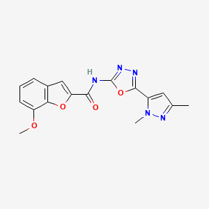 molecular formula C17H15N5O4 B6535096 N-[5-(1,3-dimethyl-1H-pyrazol-5-yl)-1,3,4-oxadiazol-2-yl]-7-methoxy-1-benzofuran-2-carboxamide CAS No. 1172532-17-0
