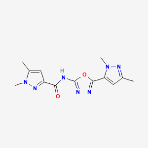 molecular formula C13H15N7O2 B6535102 N-[5-(1,3-dimethyl-1H-pyrazol-5-yl)-1,3,4-oxadiazol-2-yl]-1,5-dimethyl-1H-pyrazole-3-carboxamide CAS No. 1172804-28-2