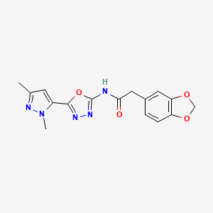 molecular formula C16H15N5O4 B6535109 2-(2H-1,3-benzodioxol-5-yl)-N-[5-(1,3-dimethyl-1H-pyrazol-5-yl)-1,3,4-oxadiazol-2-yl]acetamide CAS No. 1172750-30-9