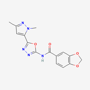 molecular formula C15H13N5O4 B6535116 N-[5-(1,3-dimethyl-1H-pyrazol-5-yl)-1,3,4-oxadiazol-2-yl]-2H-1,3-benzodioxole-5-carboxamide CAS No. 1170179-73-3