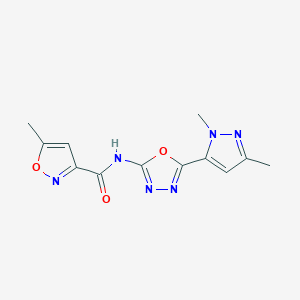 molecular formula C12H12N6O3 B6535132 N-[5-(1,3-dimethyl-1H-pyrazol-5-yl)-1,3,4-oxadiazol-2-yl]-5-methyl-1,2-oxazole-3-carboxamide CAS No. 1171962-23-4