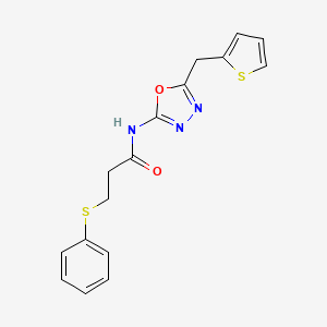 3-(phenylsulfanyl)-N-{5-[(thiophen-2-yl)methyl]-1,3,4-oxadiazol-2-yl}propanamide