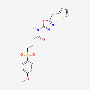 molecular formula C18H19N3O5S2 B6535187 4-(4-methoxybenzenesulfonyl)-N-{5-[(thiophen-2-yl)methyl]-1,3,4-oxadiazol-2-yl}butanamide CAS No. 1049175-05-4