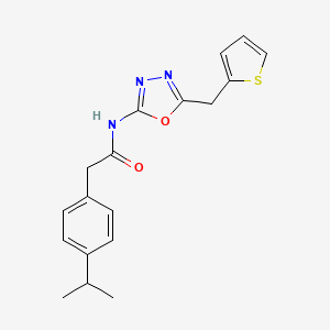 molecular formula C18H19N3O2S B6535194 2-[4-(propan-2-yl)phenyl]-N-{5-[(thiophen-2-yl)methyl]-1,3,4-oxadiazol-2-yl}acetamide CAS No. 1040638-00-3