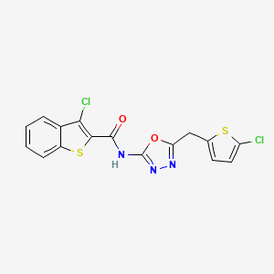 molecular formula C16H9Cl2N3O2S2 B6535200 3-chloro-N-{5-[(5-chlorothiophen-2-yl)methyl]-1,3,4-oxadiazol-2-yl}-1-benzothiophene-2-carboxamide CAS No. 1049176-47-7