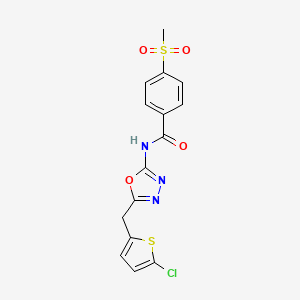 molecular formula C15H12ClN3O4S2 B6535216 N-{5-[(5-chlorothiophen-2-yl)methyl]-1,3,4-oxadiazol-2-yl}-4-methanesulfonylbenzamide CAS No. 1021263-35-3