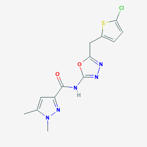 molecular formula C13H12ClN5O2S B6535229 N-{5-[(5-chlorothiophen-2-yl)methyl]-1,3,4-oxadiazol-2-yl}-1,5-dimethyl-1H-pyrazole-3-carboxamide CAS No. 1172507-41-3