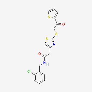 molecular formula C18H15ClN2O2S3 B6535242 N-[(2-chlorophenyl)methyl]-2-(2-{[2-oxo-2-(thiophen-2-yl)ethyl]sulfanyl}-1,3-thiazol-4-yl)acetamide CAS No. 1021253-78-0