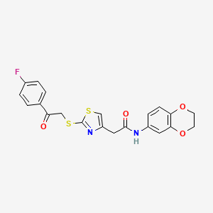 molecular formula C21H17FN2O4S2 B6535272 N-(2,3-dihydro-1,4-benzodioxin-6-yl)-2-(2-{[2-(4-fluorophenyl)-2-oxoethyl]sulfanyl}-1,3-thiazol-4-yl)acetamide CAS No. 1040638-59-2