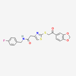 molecular formula C21H17FN2O4S2 B6535282 2-(2-{[2-(2H-1,3-benzodioxol-5-yl)-2-oxoethyl]sulfanyl}-1,3-thiazol-4-yl)-N-[(4-fluorophenyl)methyl]acetamide CAS No. 1040638-91-2