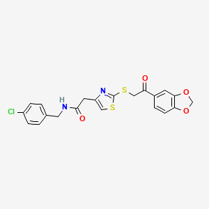 molecular formula C21H17ClN2O4S2 B6535294 2-(2-{[2-(2H-1,3-benzodioxol-5-yl)-2-oxoethyl]sulfanyl}-1,3-thiazol-4-yl)-N-[(4-chlorophenyl)methyl]acetamide CAS No. 1049201-03-7