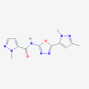 molecular formula C12H13N7O2 B6535365 N-[5-(1,3-dimethyl-1H-pyrazol-5-yl)-1,3,4-oxadiazol-2-yl]-1-methyl-1H-pyrazole-5-carboxamide CAS No. 1170137-26-4