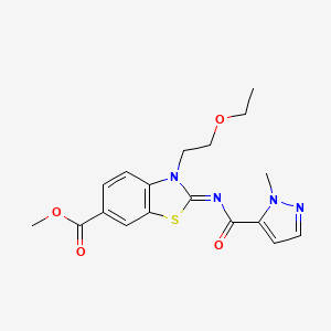 molecular formula C18H20N4O4S B6535401 methyl (2E)-3-(2-ethoxyethyl)-2-[(1-methyl-1H-pyrazole-5-carbonyl)imino]-2,3-dihydro-1,3-benzothiazole-6-carboxylate CAS No. 1173390-70-9