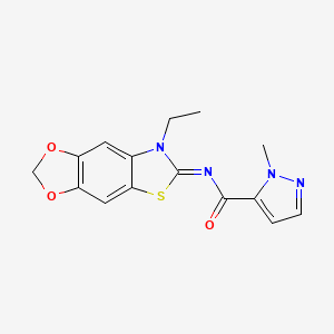 N-[(11E)-12-ethyl-4,6-dioxa-10-thia-12-azatricyclo[7.3.0.0^{3,7}]dodeca-1(9),2,7-trien-11-ylidene]-1-methyl-1H-pyrazole-5-carboxamide