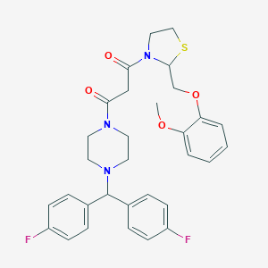 molecular formula C31H33F2N3O4S B065357 1-[4-[Bis(4-fluorophenyl)methyl]piperazin-1-yl]-3-[2-[(2-methoxyphenoxy)methyl]-1,3-thiazolidin-3-yl]propane-1,3-dione CAS No. 161364-79-0