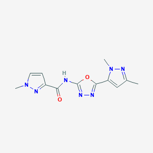 molecular formula C12H13N7O2 B6535861 N-[5-(1,3-dimethyl-1H-pyrazol-5-yl)-1,3,4-oxadiazol-2-yl]-1-methyl-1H-pyrazole-3-carboxamide CAS No. 1170505-83-5